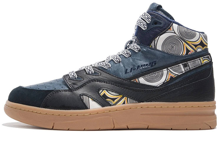 Li-Ning Li Ning 937 Textile, Leather Abrasion Resistant, Lightweight, And Breathable High top Skateboard Shoes Men's Black Blue