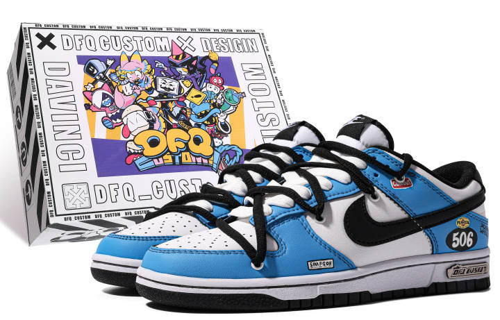 Nike Nike Dunk ADCDAVINCI Custom GUMOUT Low top Skateboard Shoes Men's Blue White Gray