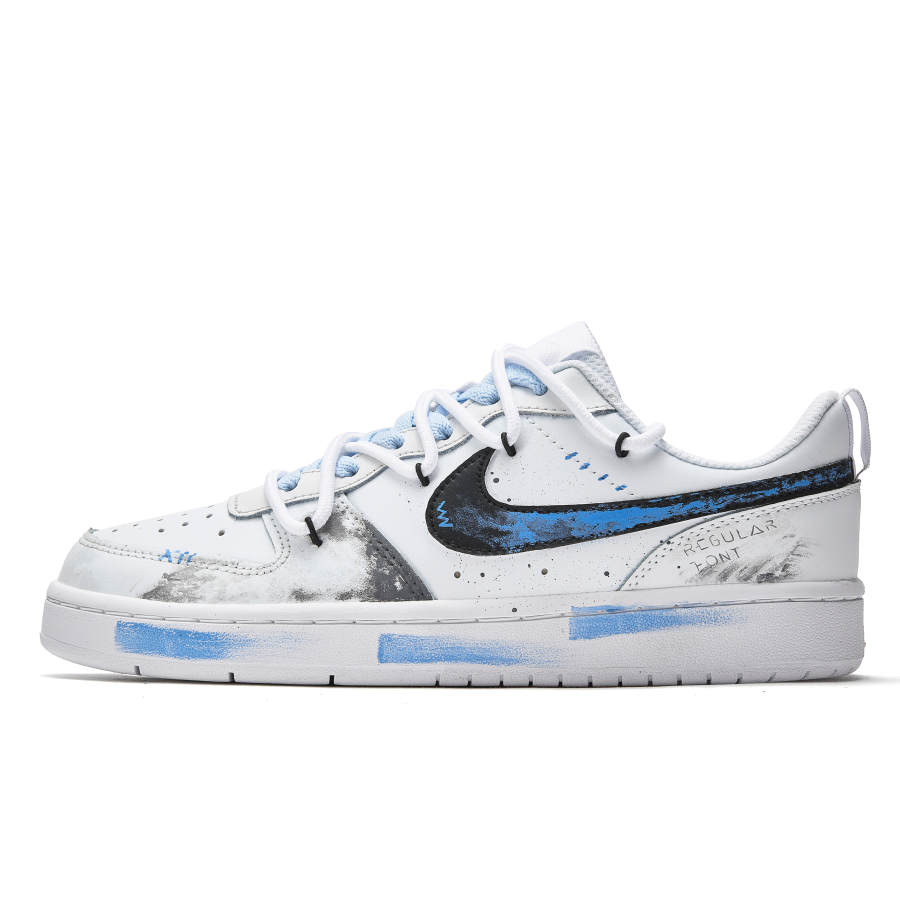 Nike Nike Court Borough Freedom Panda, Blue Creed Slip Resistant Abrasion Resistant Low top Skateboard Shoes GS White Blue