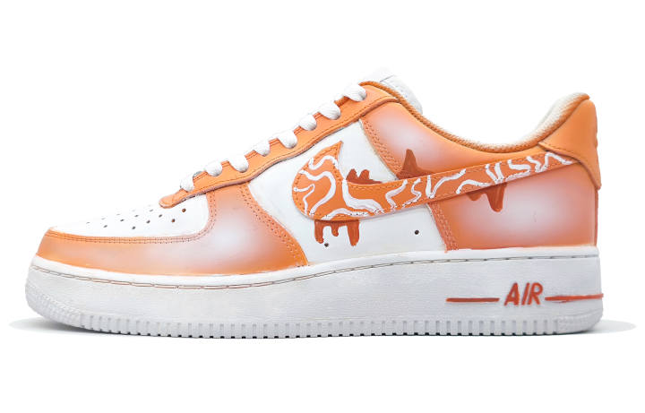 Nike Nike Air Force 1 Slip Resistant Abrasion Resistant Low top Skateboard Shoes Unisex White Orange