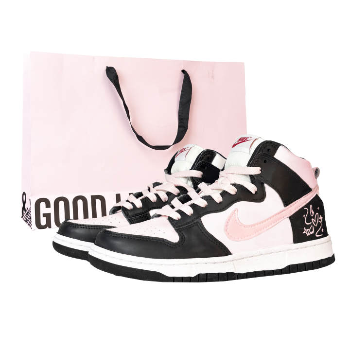 Nike Nike Dunk Breathable High top Skateboard Shoes Unisex Black Pink