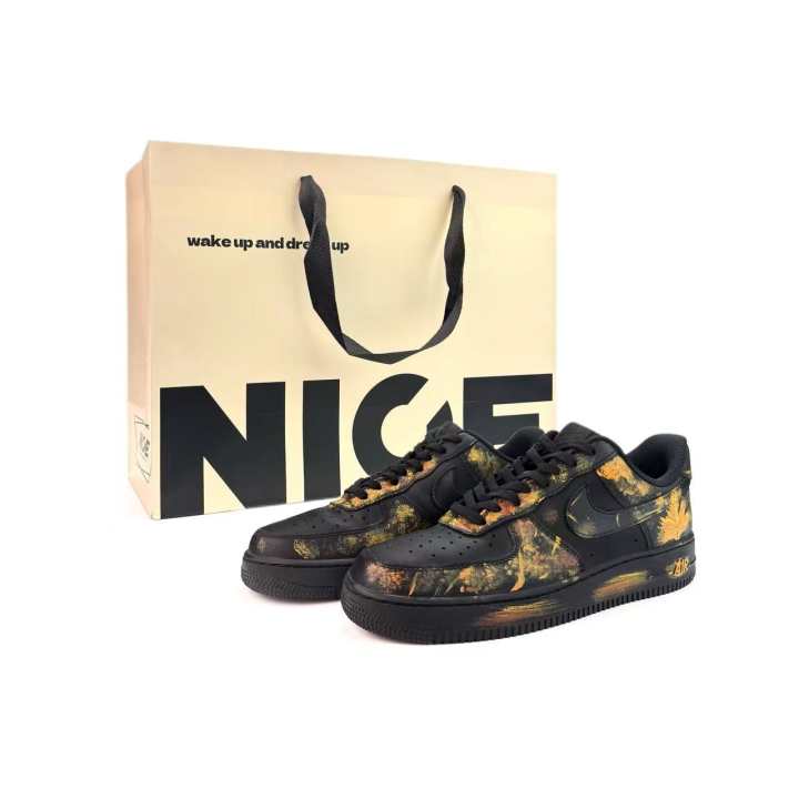 Nike Nike Air Force 1 Black Gold Maple Abrasion Resistant Breathable Low top Skateboard Shoes Unisex Black