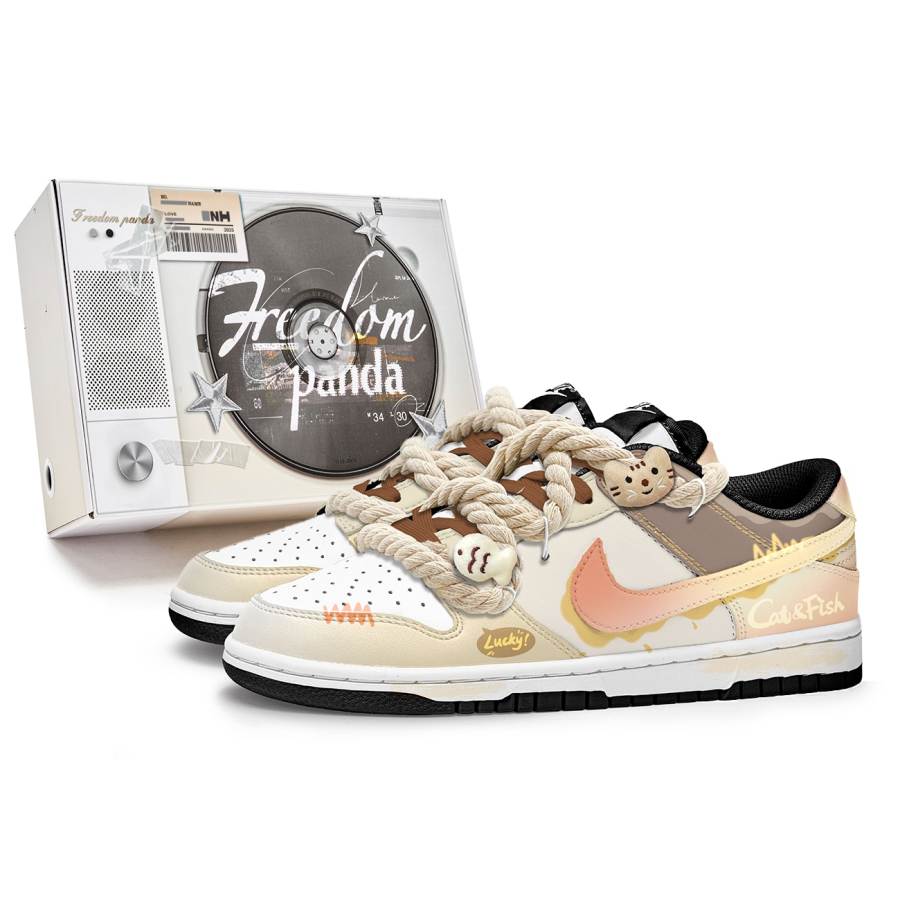 Nike Nike Dunk Slip Resistant Abrasion Resistant Low top Skateboard Shoes Unisex Brown White Pink