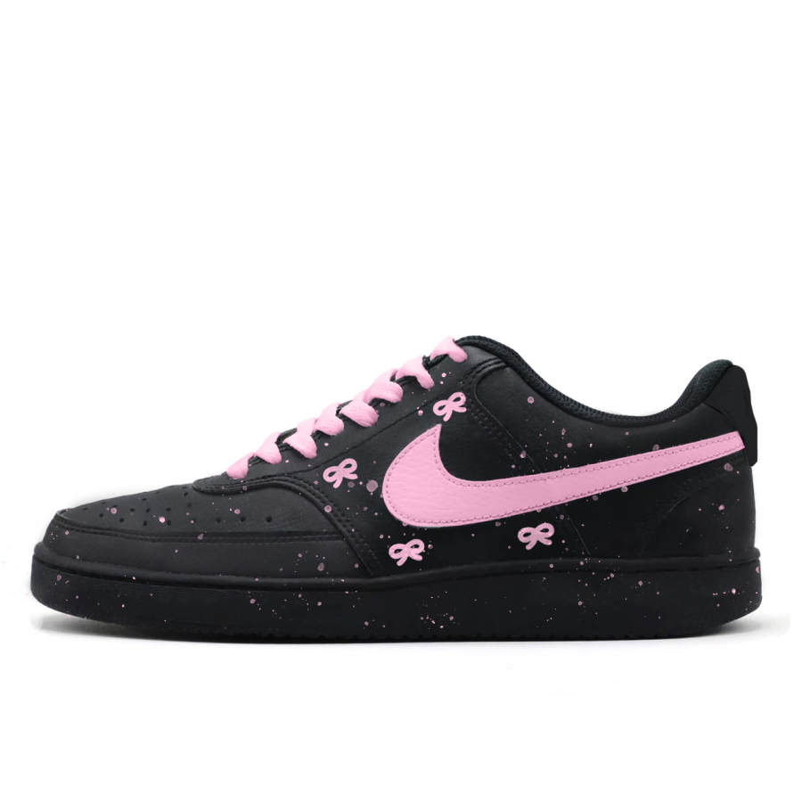 Nike Nike Court Vision 1 Sweet Ink Splatter Leather Abrasion Resistant Low top Skateboard Shoes Unisex Black Pink