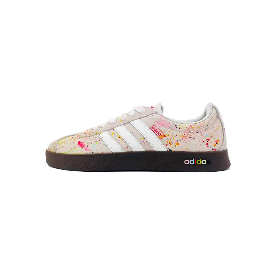 Adidas Adidas VL COURT 2.0 Gray Tone Graffiti, Hand Drawn Ink Splatter Style Lightweight Low top Skateboard Shoes Unisex