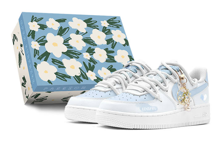 Nike Nike Air Force 1 Low Summer Baby's Breath Cushioning Low top Skateboard Shoes GS Light Blue
