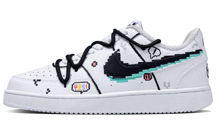 Nike Nike Court Vision 1 Minecraft Abrasion Resistant Low top Skateboard Shoes Unisex Black White