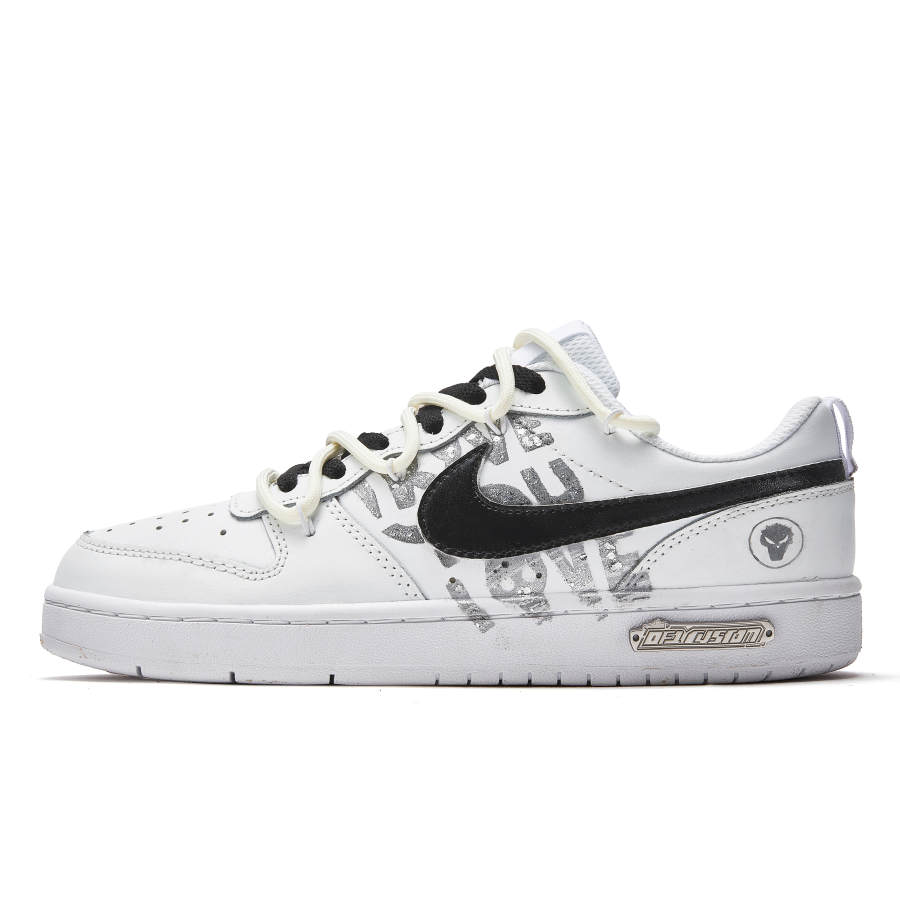 Nike Nike Court Borough Free Panda Silver Evil Spirit Anti-Slip Wear-Resistant Low-Top Skateboard Shoes GS White Black