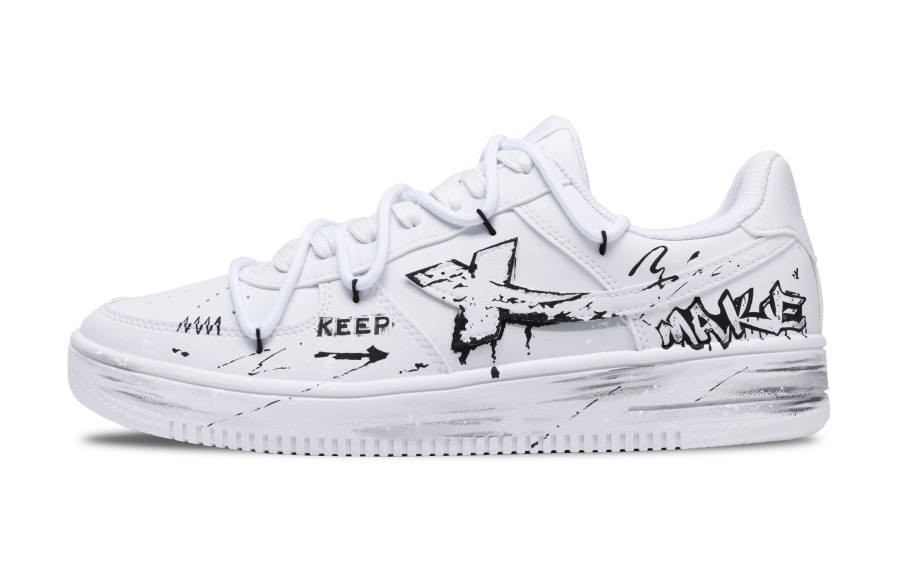 XTEP Air Force 1 Coverage Non Slip And Waterproof Low top Skateboard Shoes Unisex Black White