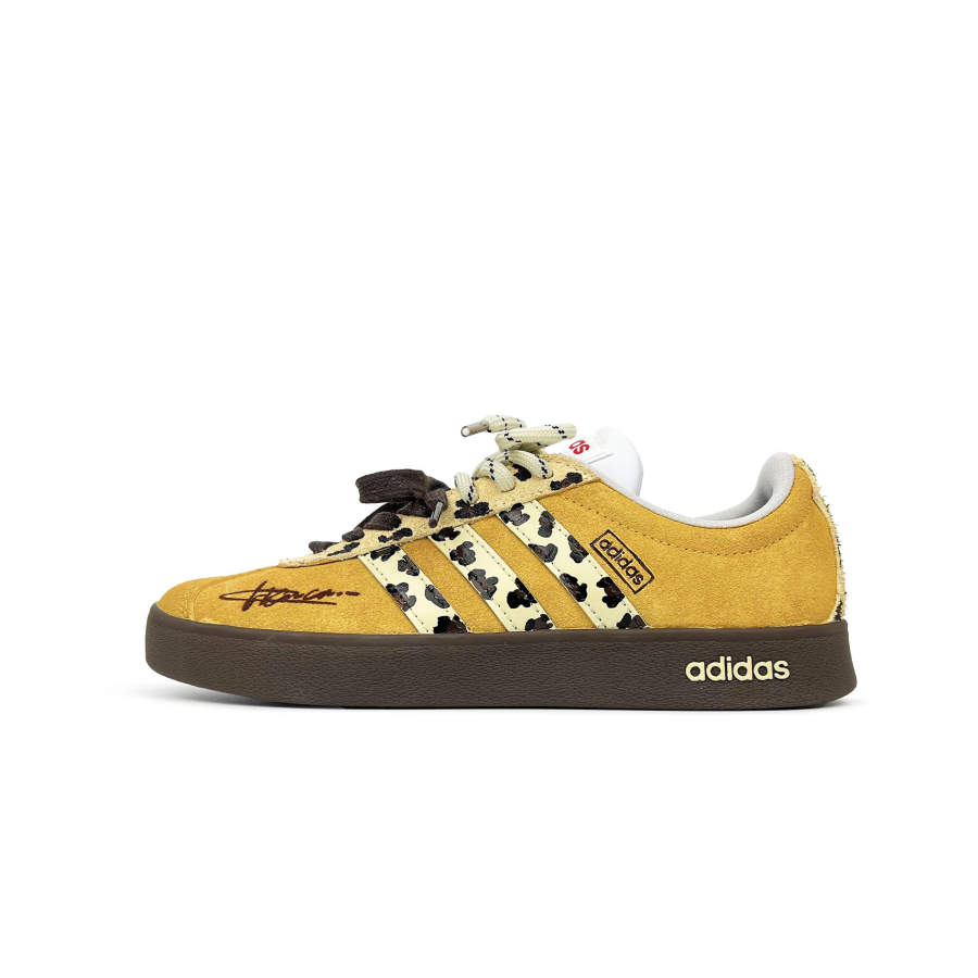 Adidas Adidas VL COURT 2.0 Cute Leopard Suede Abrasion Resistant Low top Skateboard Shoes Unisex Yellow Brown