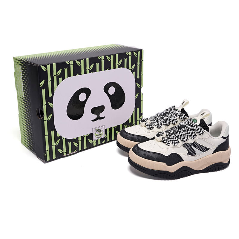 QIAODAN Panda Skateboard Shoes Women's Low Top Ivory/Black
