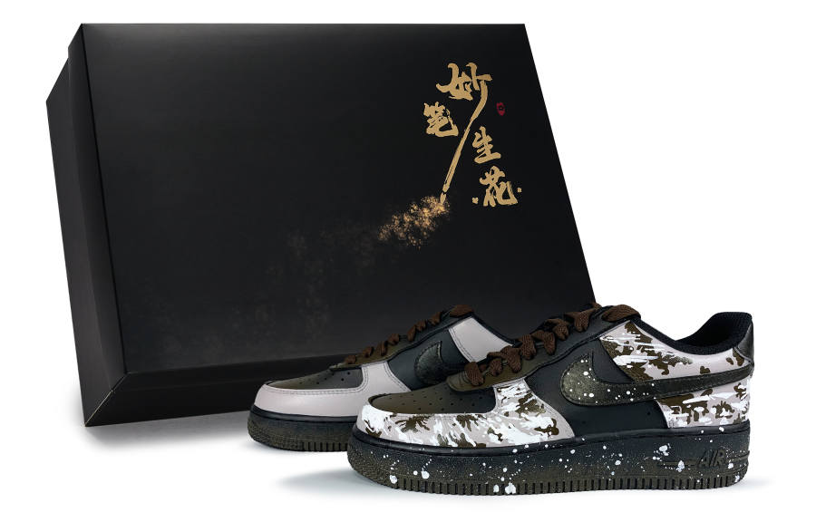 Nike Nike Air Force 1 Flower Of The Brush, Rock Of Storm Abrasion Resistant Low top Skateboard Shoes Unisex Black Brown Pink