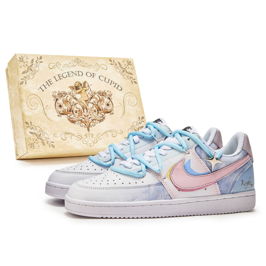 Nike Nike Court Vision 1 Rainbow Knight Slip Resistant Low top Skateboard Shoes Men's Blue Pink