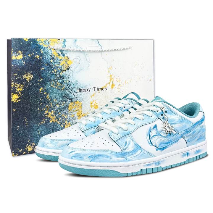 Nike Nike Dunk Low top Skateboard Shoes Unisex White Blue Silver
