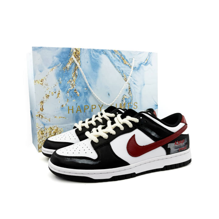Nike Nike Dunk Slip Resistant Abrasion Resistant Low top Skateboard Shoes Unisex Black White Red