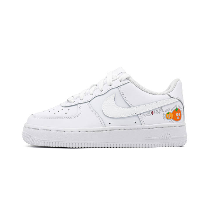 Nike Nike Air Force 1 Slip Resistant Abrasion Resistant Low top Skateboard Shoes Unisex White Orange