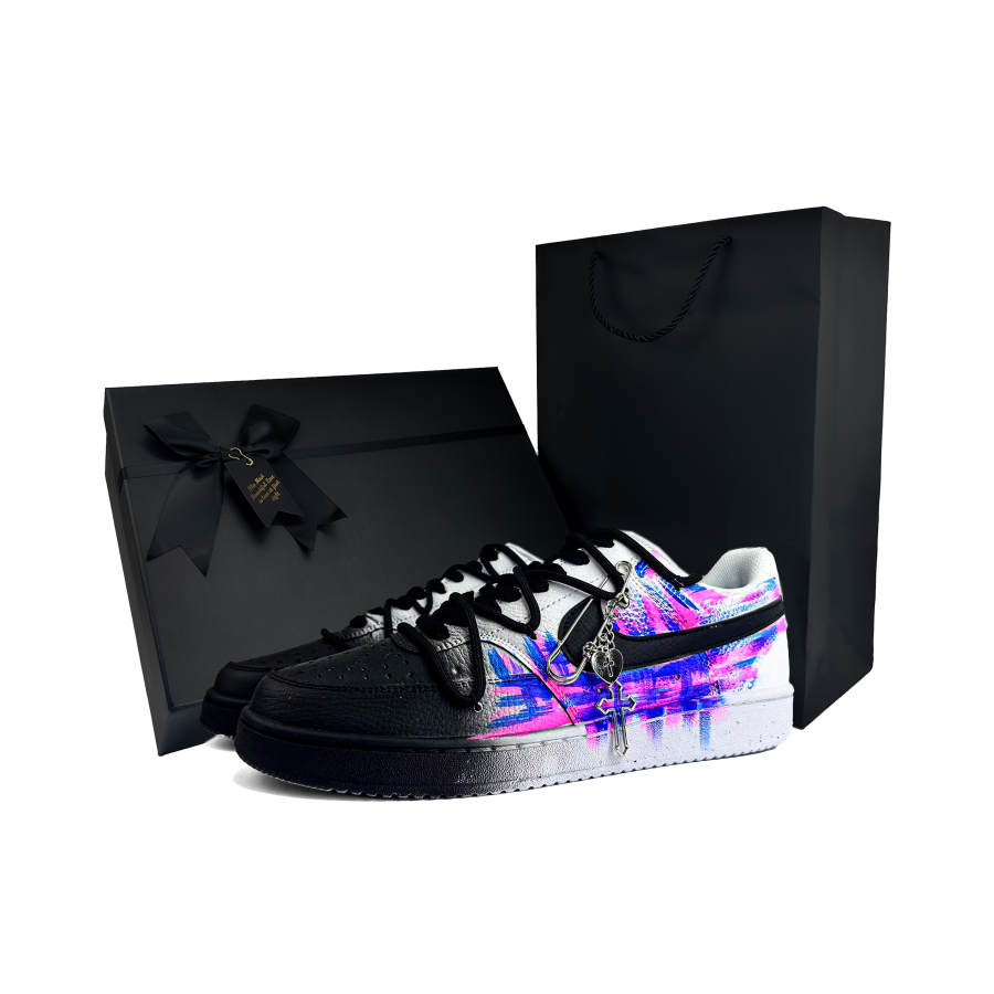 Nike Nike Court Vision 1 Neon City High End Box Abrasion Resistant Low top Skateboard Shoes Unisex Blue Pink Black White