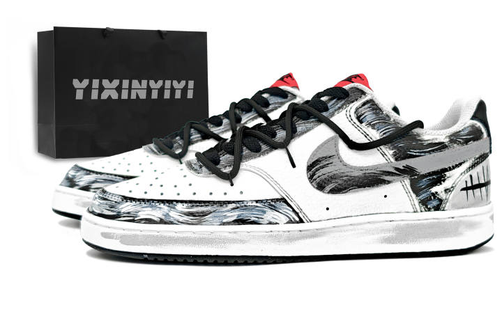 Nike Nike Court Vision 1 Leather Abrasion Resistant Low top Skateboard Shoes Men's Black White