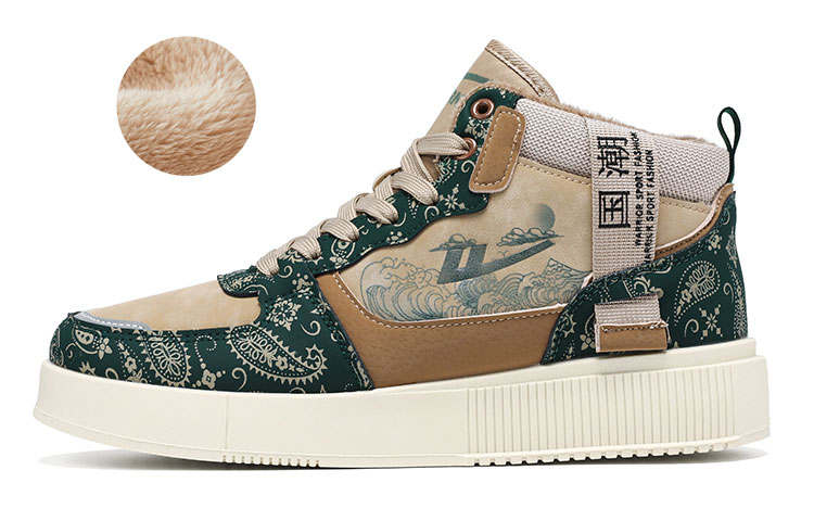 Warrior Wave Paisley Style, Chinese Fashion Trend Versatile, Platform Height Increasing, Fleece Lined Thermal High top