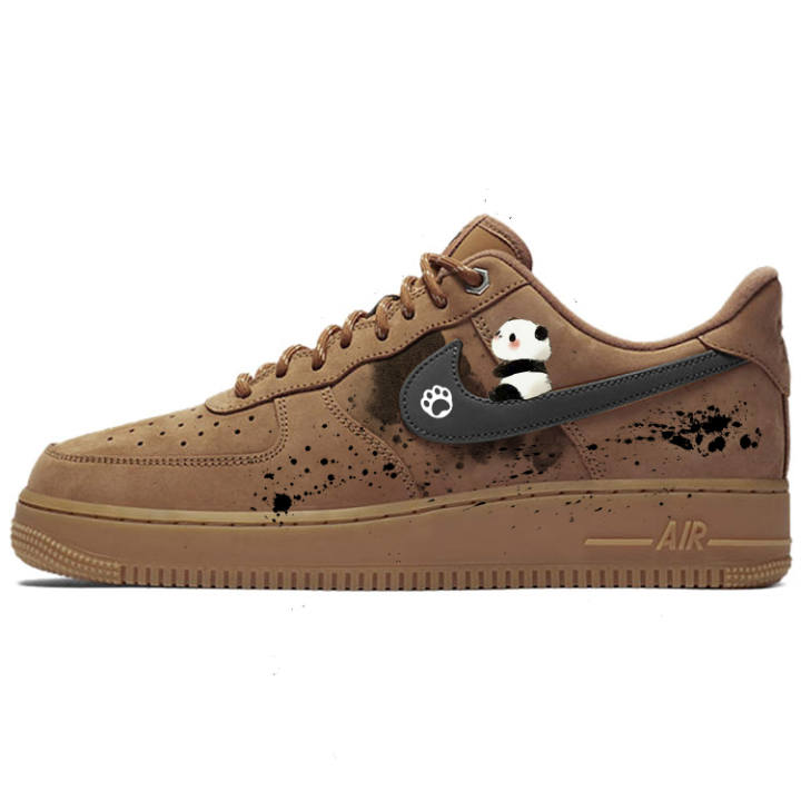 Nike Nike Air Force 1 Slip Resistant Abrasion Resistant Low top Skateboard Shoes Unisex Brown Black