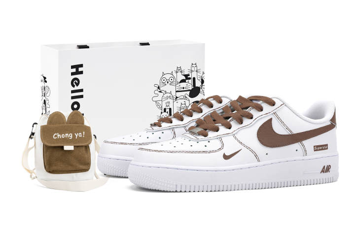 Nike Nike Air Force 1 Low top Skateboard Shoes Unisex White Brown