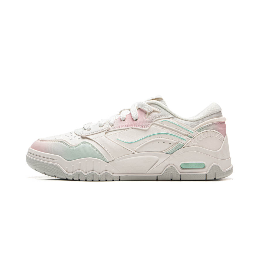 Li-Ning Li Ning Moon White 3 Synthetic Leather Low top Skateboard Shoes Women's Beige Green Pink
