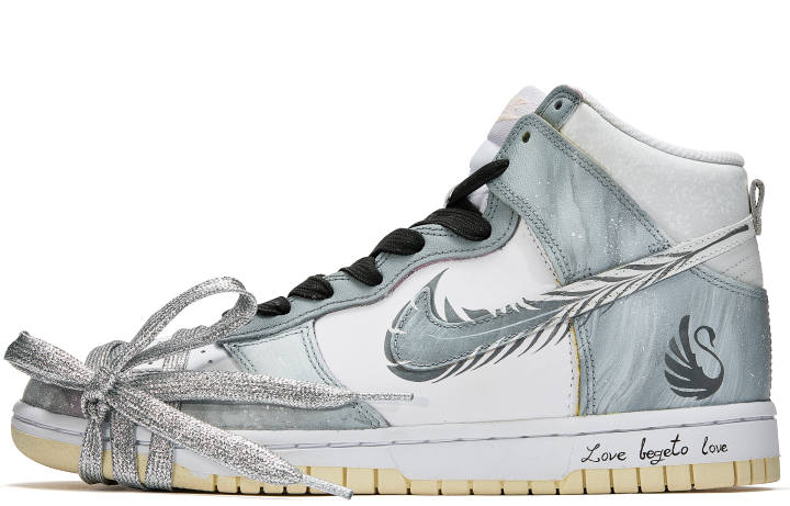 Nike Nike Dunk High Da Vinci Custom, Silver Swan Thermal Slip Resistant Quick Dry Abrasion Resistant Balance