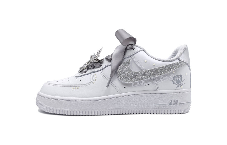 Nike Nike Air Force 1 Glaze Fairy Slip Resistant Abrasion Resistant Low top Skateboard Shoes Unisex White Silver