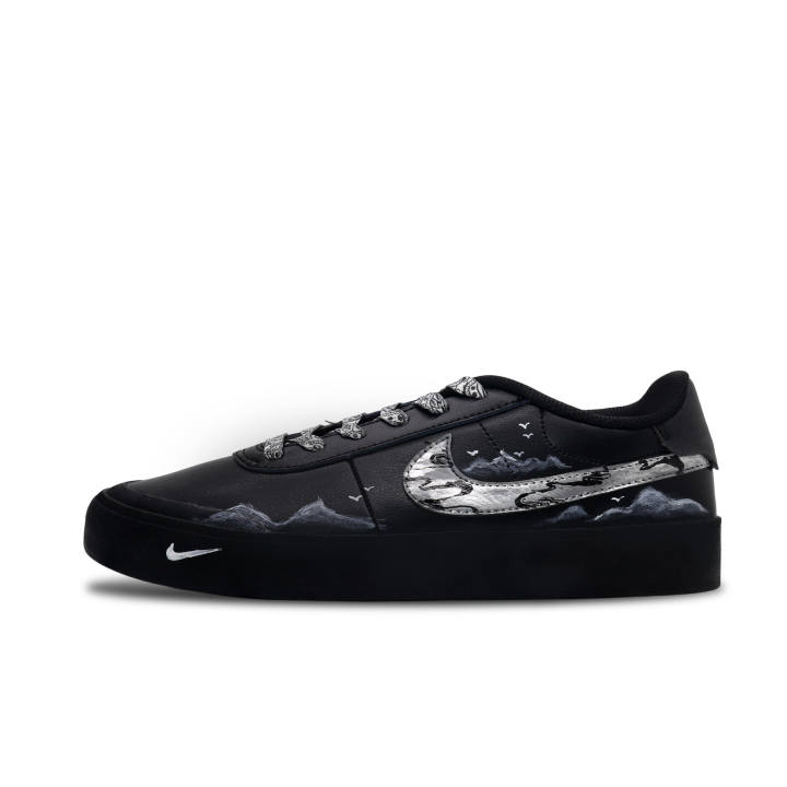 Nike Nike Court Shot Ink Wash Landscape Skateboard Shoes Men's Black Silver