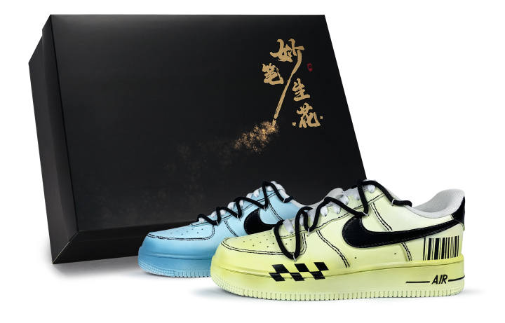 Nike Nike Air Force 1 Magic Pen Blossoms, Racing Feiyue Abrasion Resistant Low top Skateboard Shoes Unisex Yellow Blue