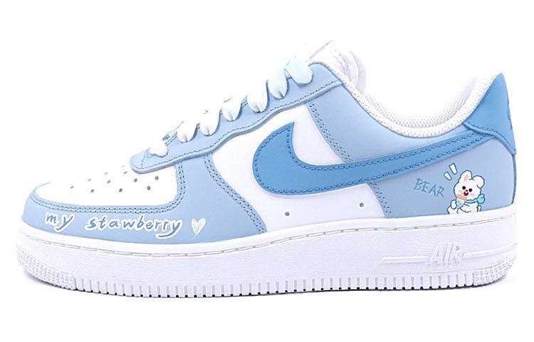Nike Nike Air Force 1 Slip Resistant Cushioning Abrasion Resistant Low top Skateboard Shoes Women's White Blue