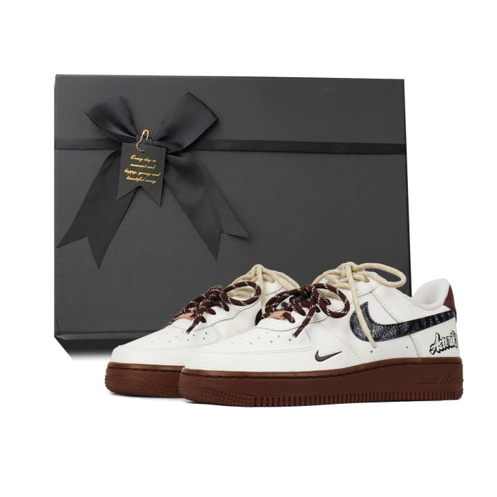 Nike Nike Air Force 1 Black Coffee Brown Coverage Abrasion Resistant Balance Low top Skateboard Shoes Women's Ecru