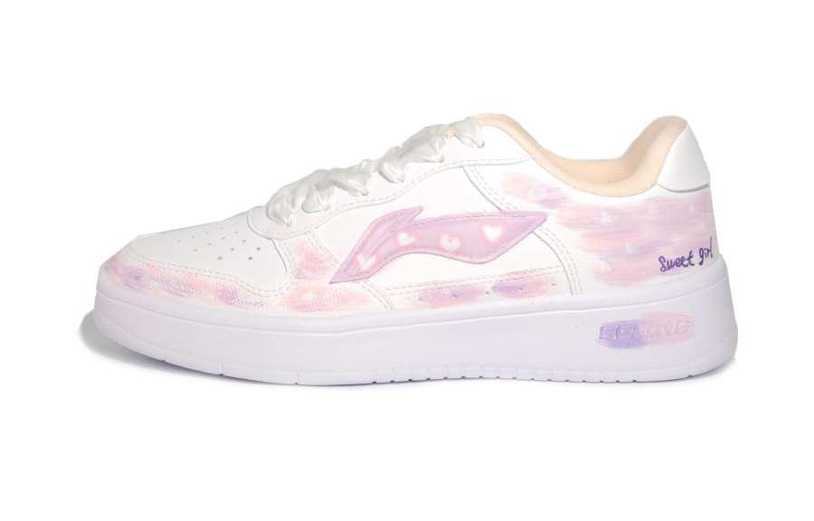 Li-Ning Li Ning Floating Boat Coverage Cushioning Abrasion Resistant Low top Skateboard Shoes Women's White Pink Purple