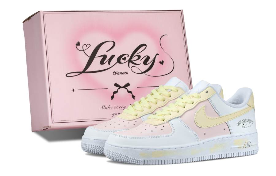 Nike Nike Air Force 1 Cute Puppy Slip Resistant Abrasion Resistant Low top Skateboard Shoes Women's White