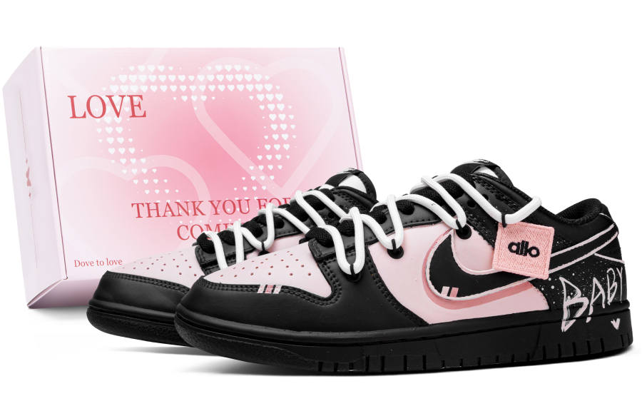 Nike Nike Dunk Pink Ink Baby Box Abrasion Resistant Low top Skateboard Shoes Unisex Black Pink