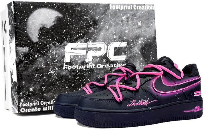 Nike Nike Air Force 1 Black Warrior, Cyber, Footprint Creation Cushioning Low top Skateboard Shoes Unisex Black Pink