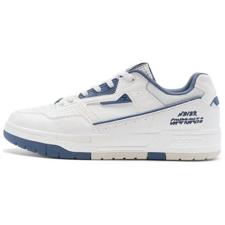 XTEP Slip Resistant, Abrasion Resistant, Breathable Low top Skateboard Shoes Men's White Blue