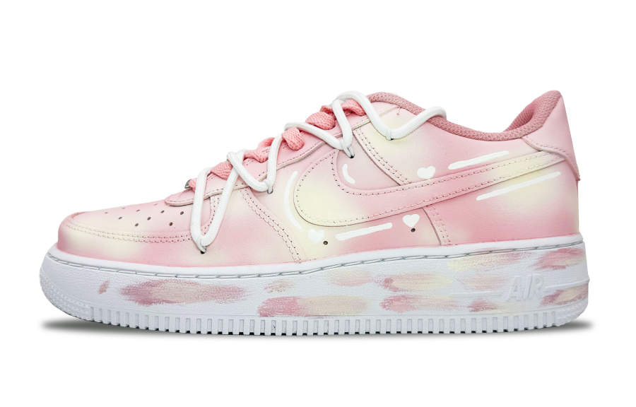 Nike Nike Air Force 1 Slip Resistant Cushioning Abrasion Resistant Low top Skateboard Shoes GS White Pink Yellow