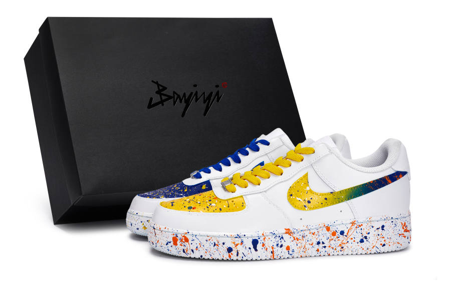 Nike Nike Air Force 1 Slip Resistant Low top Skateboard Shoes Unisex White Yellow Blue