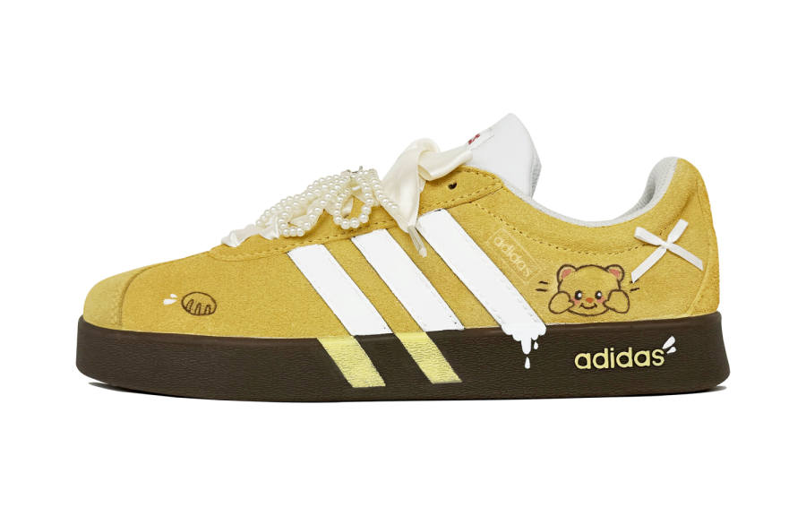 Adidas Adidas VL COURT 2.0 Bear Butter Pastry Slip Resistant Low top Skateboard Shoes Women's