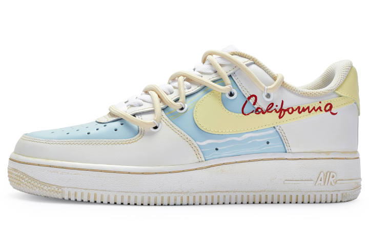 Nike Nike Air Force 1 Low top Skateboard Shoes Men's Blue Yellow