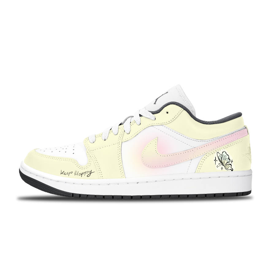 Jordan Jordan Air Jordan 1 Warm Yellow Butterfly Abrasion Resistant Low top Skateboard Shoes Unisex Yellow Pink