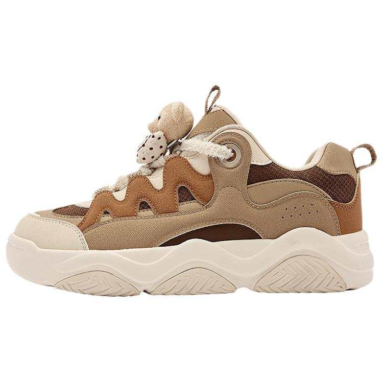 QIAODAN Slip Resistant Abrasion Resistant Low top Skateboard Shoes Women's Beige Brown