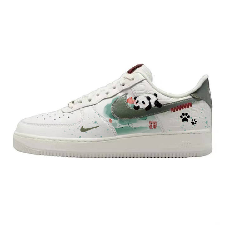 Nike Nike Air Force 1 Slip Resistant Abrasion Resistant Low top Skateboard Shoes Unisex White Green