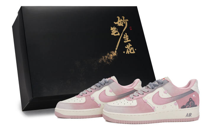 Nike Nike Air Force 1 Magic Brush Blooms, Meowth's Fun Stories Low top Skateboard Shoes Women's Pink White Gray
