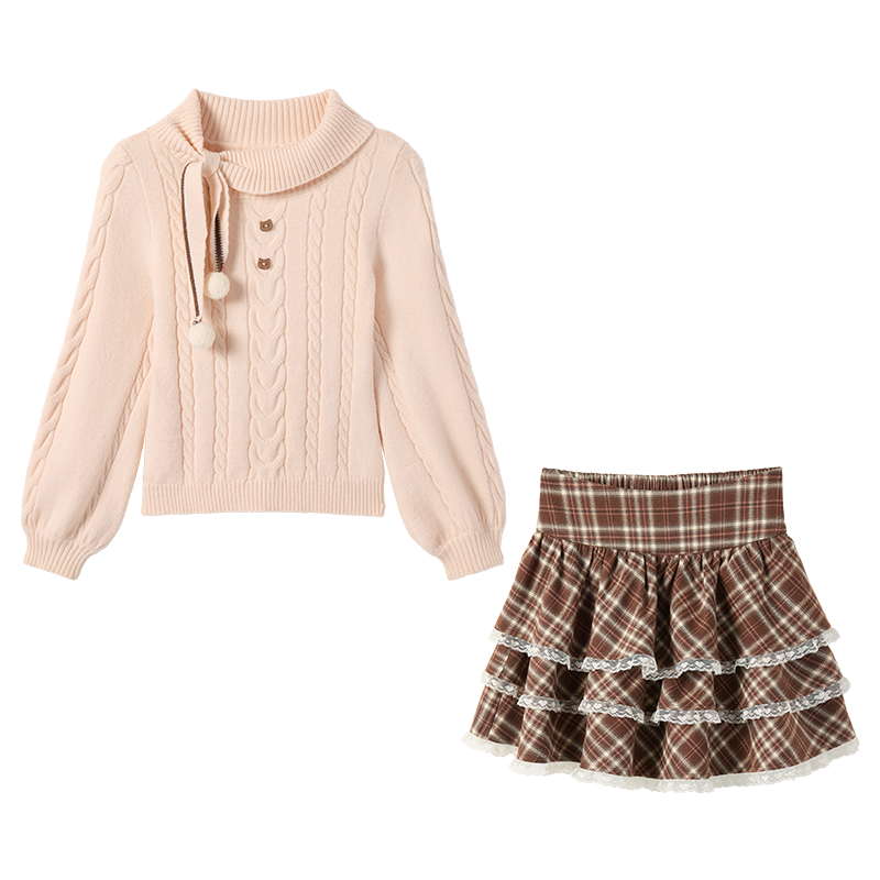 FABRIC PIG Two Piece Skirt Sets Women's Crew Neck Moderate Short