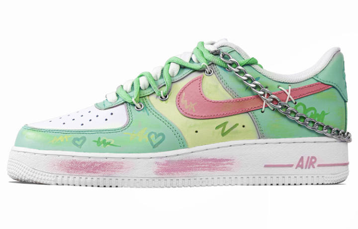 Nike Nike Air Force 1 Leather Slip Resistant Abrasion Resistant Low top Skateboard Shoes Men's Green Yellow