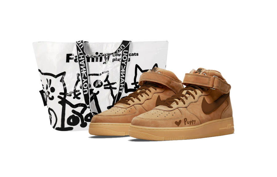 Nike Nike Air Force 1 Warm Wheat+Shopping Bag Cushioning, Wear Resistant Mid top Skateboard Shoes Unisex Brown