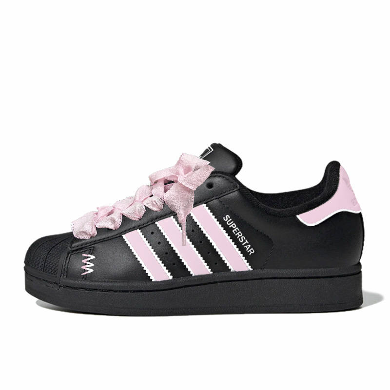 Adidas Originals SUPERSTAR Skateboard Shoes Women's Low Top Black Pink