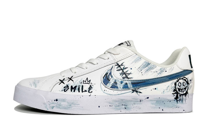 Nike Nike Court Royale AC Graffiti Smiley Face Abrasion Resistant Low top Skateboard Shoes Unisex Blue White